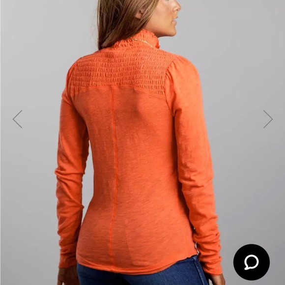 WE THE FREE Free People Caroline Mock Neck LS Smocked Top Orange Flame Large - Picture 6 of 13